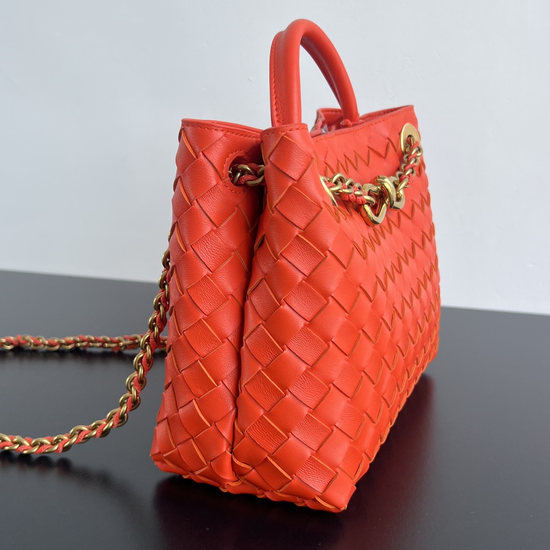 Small Andiamo Intrecciato Leather Top Handle Bag Orange Red